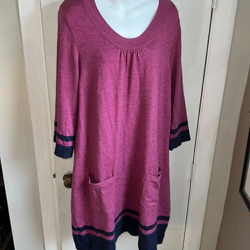 BODEN Magenta and Navy Striped Sweater Dress-20R/US 16